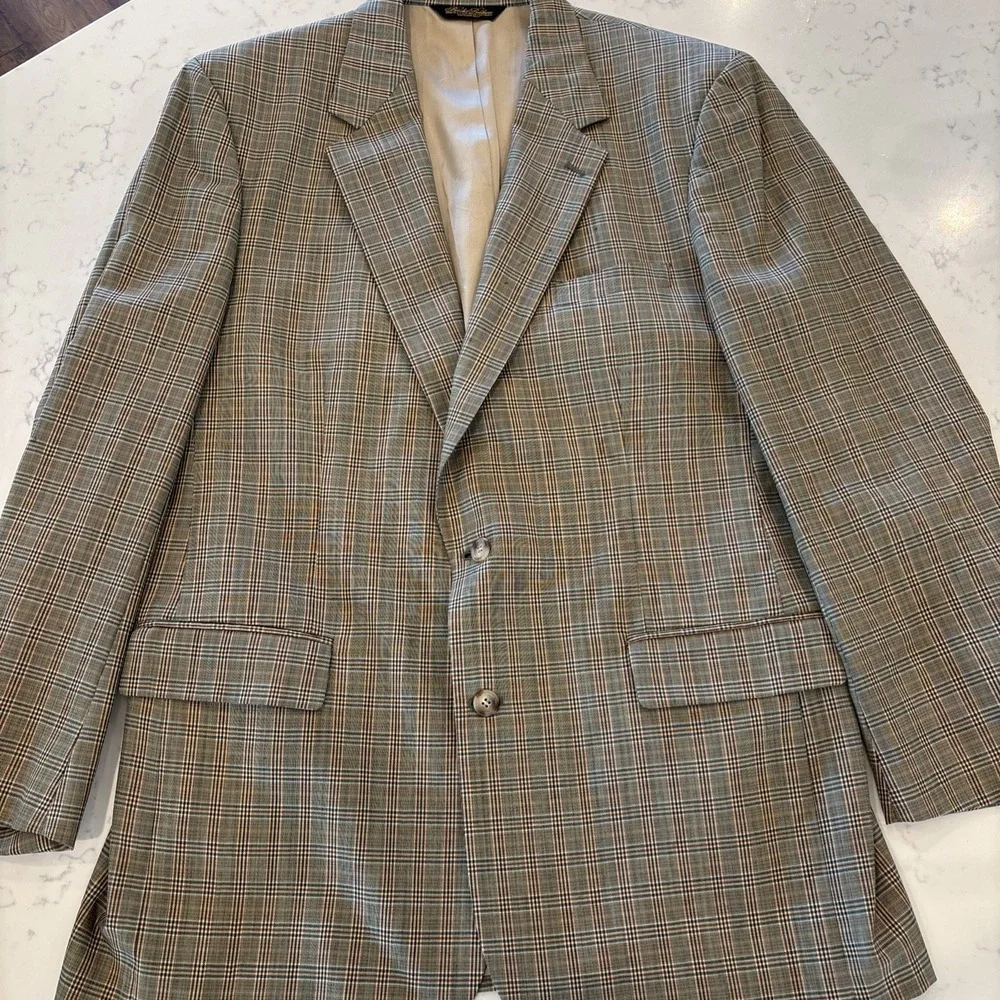 VTG Brooks Brothers Plaid Derby Bold Sport Preppy Blazer Size 44 USA Pure Wool‎